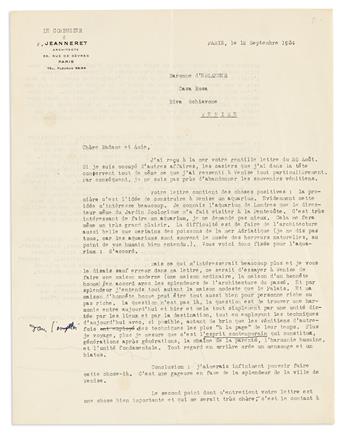 LE CORBUSIER. Typed Letter Signed, to Baroness Catherine dErlanger (Dear Madam and Friend), in French,